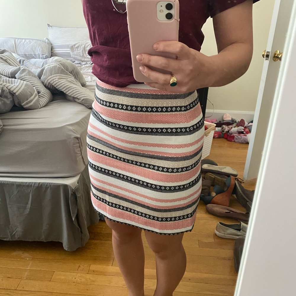 Pink, black, white boho striped Loft skirt. Size 0